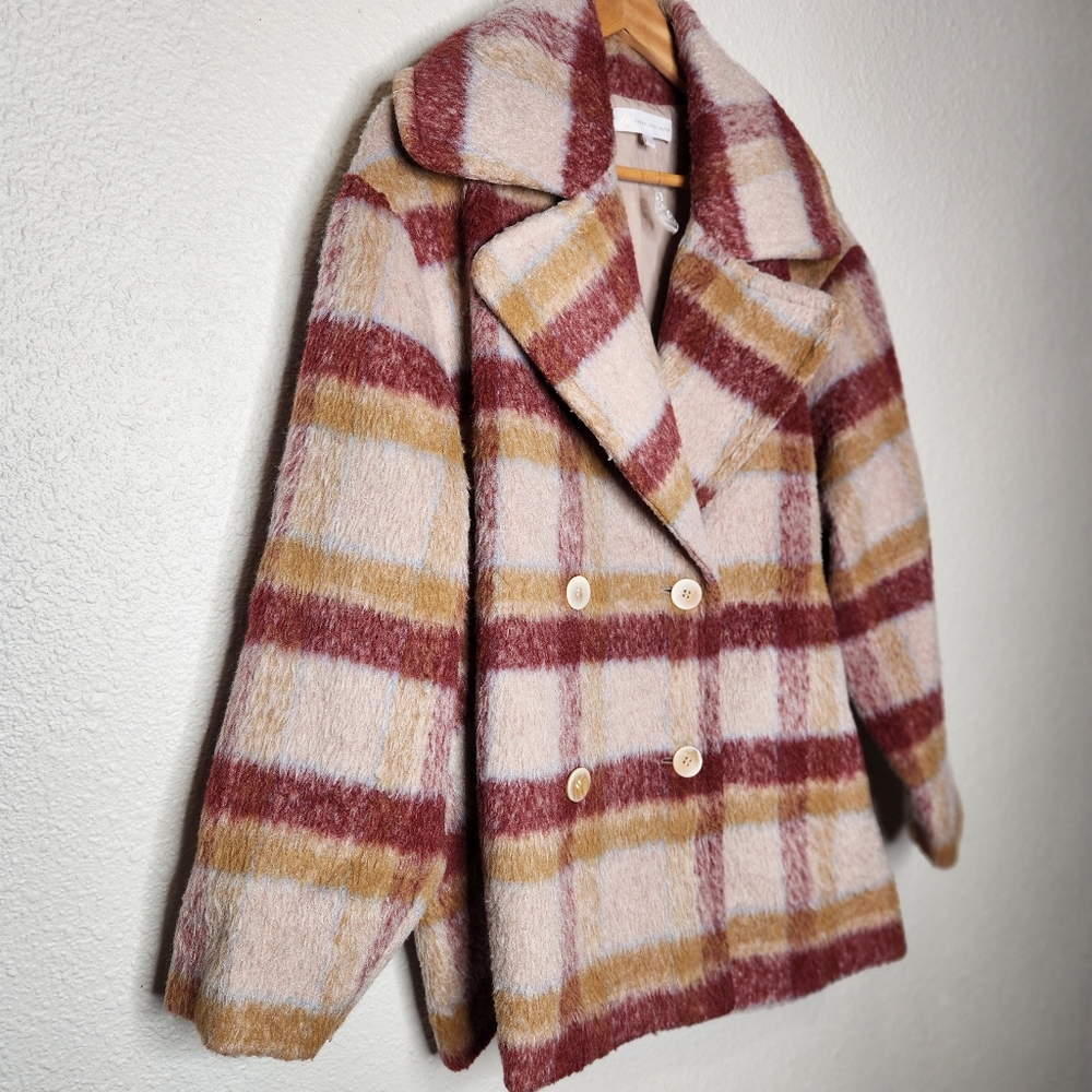 Corey Lyn Calter CLC Plaid Double-Breasted Pink Red Women's Coat Size Large - Picture 11 of 16